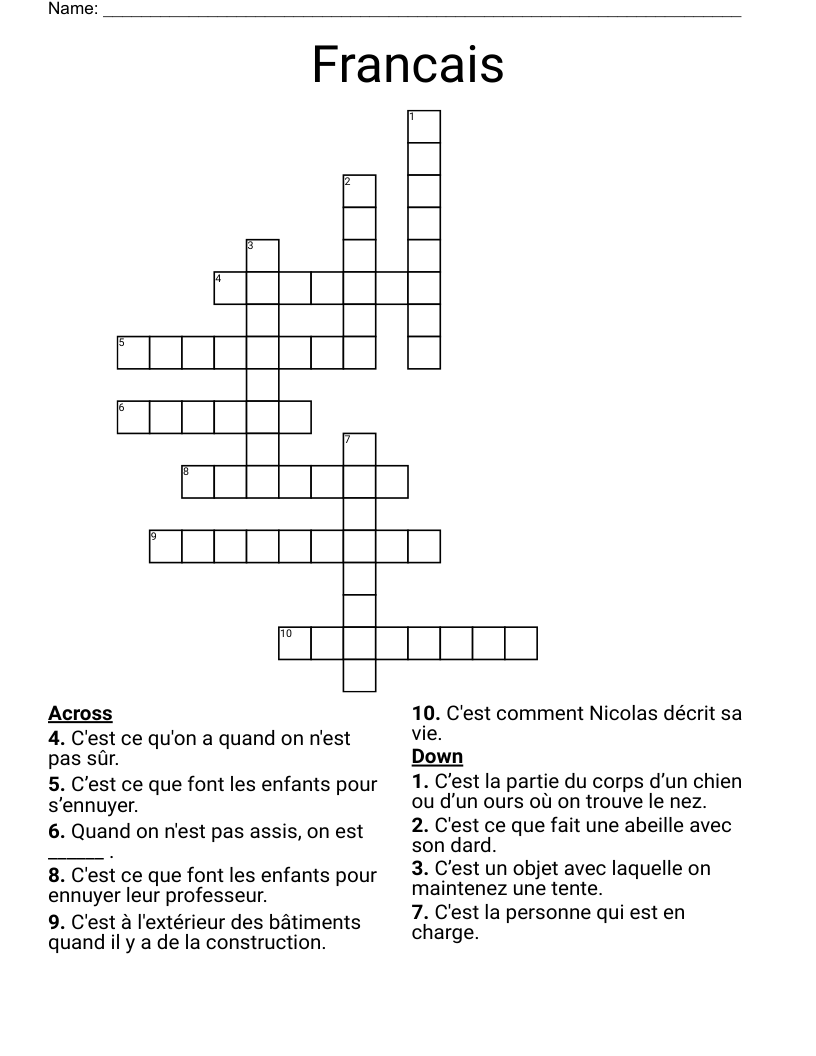 Francais Crossword