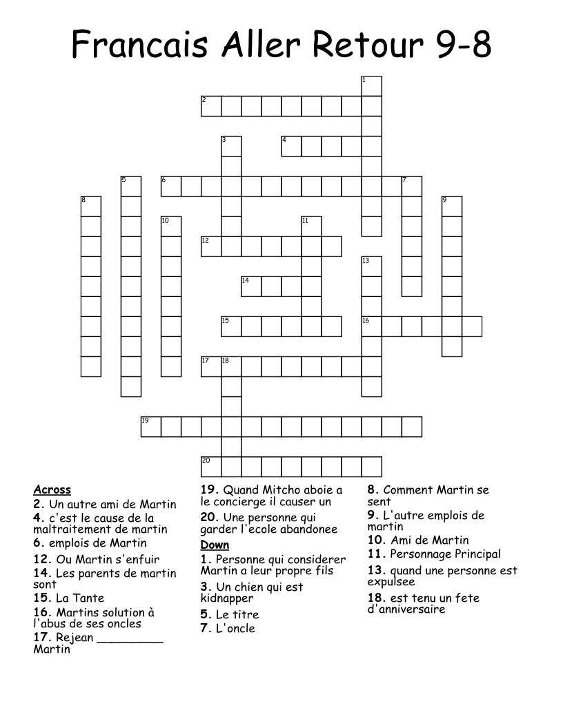 Francais Aller Retour 9-8 Crossword