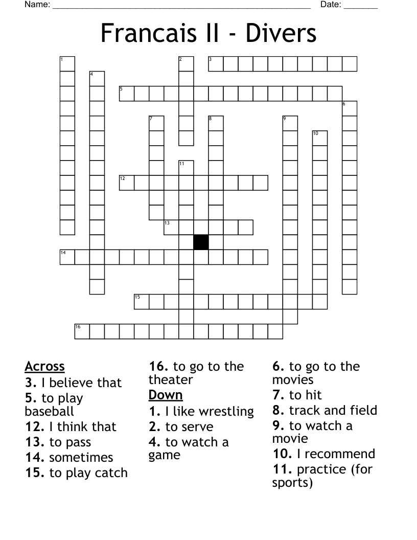 Francais II - Divers Crossword