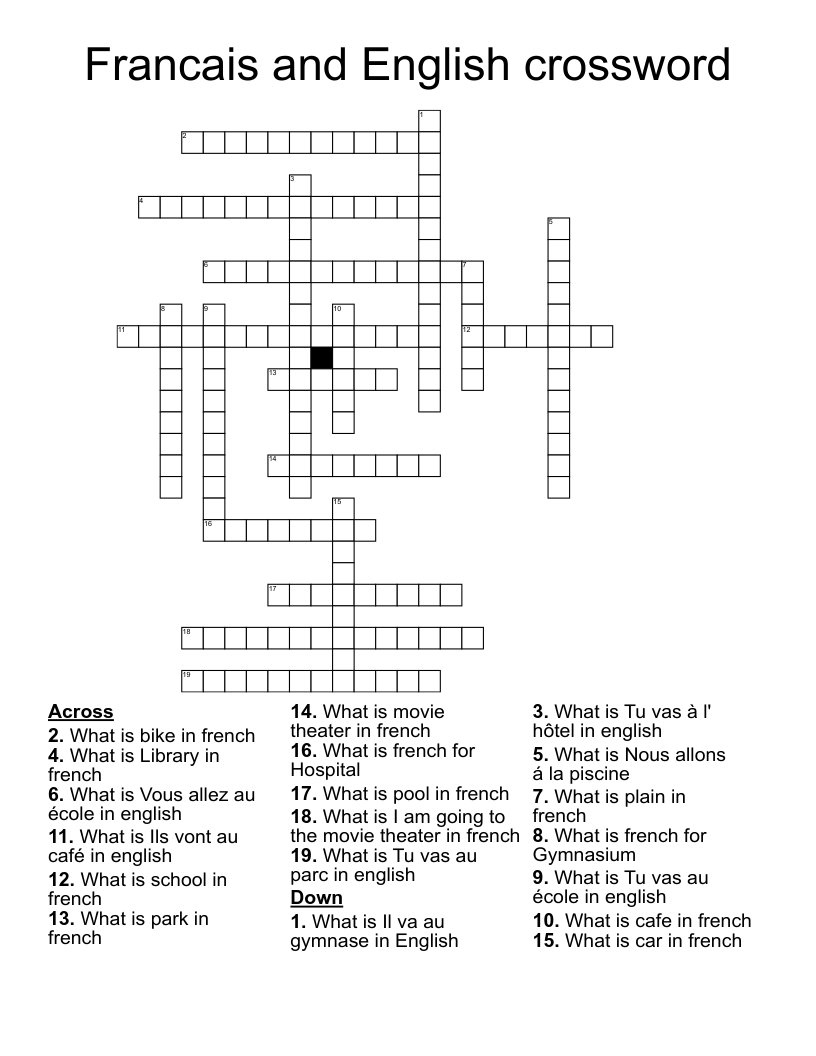 Francais and English crossword