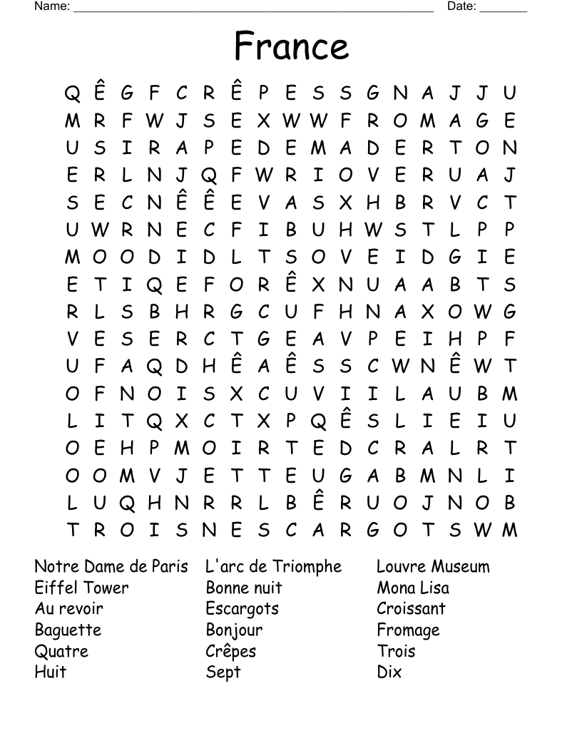 France Word Search