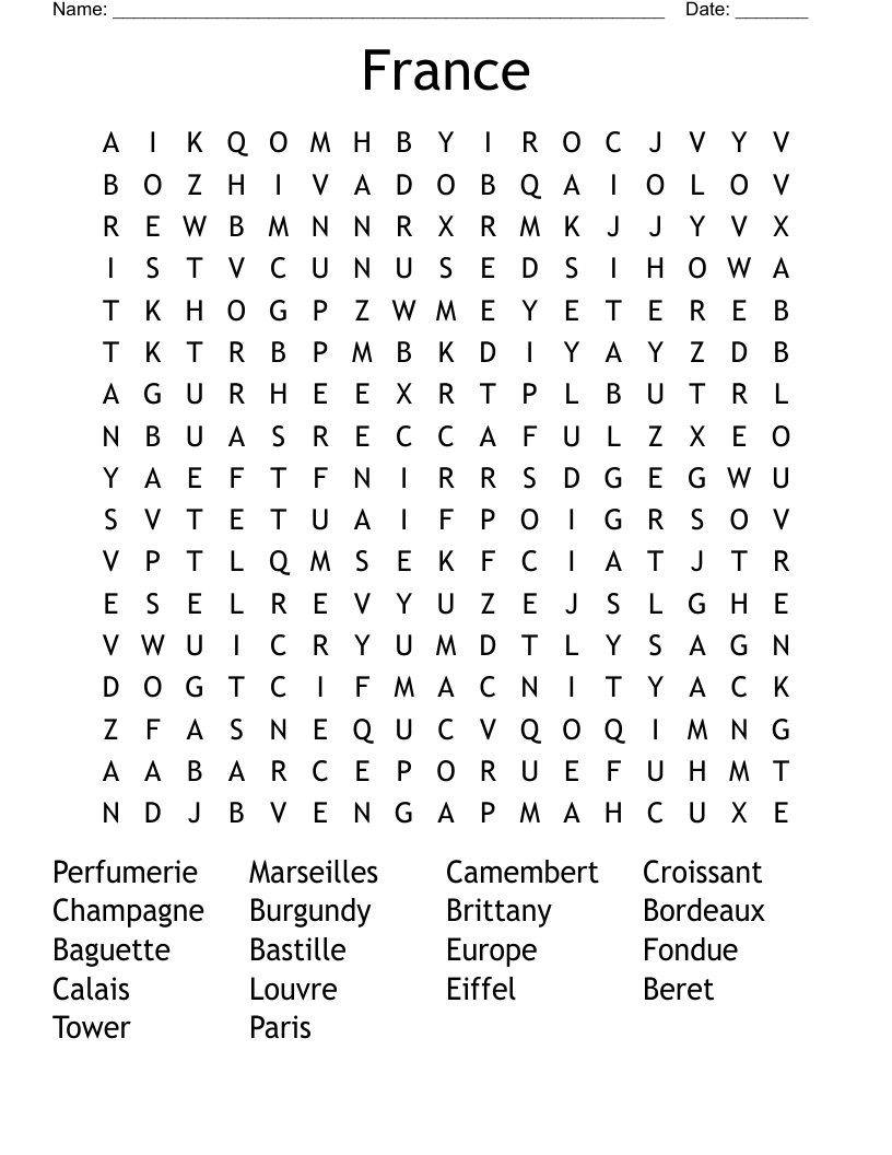 France Word Search
