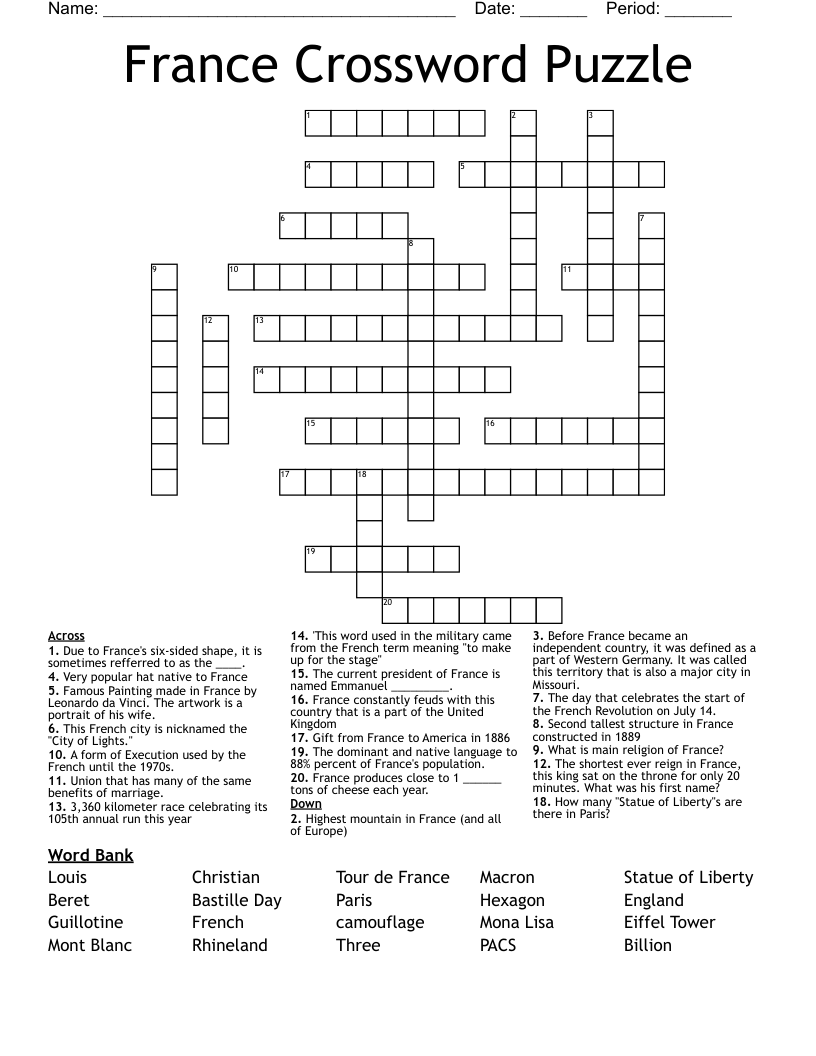 France Crossword Puzzle