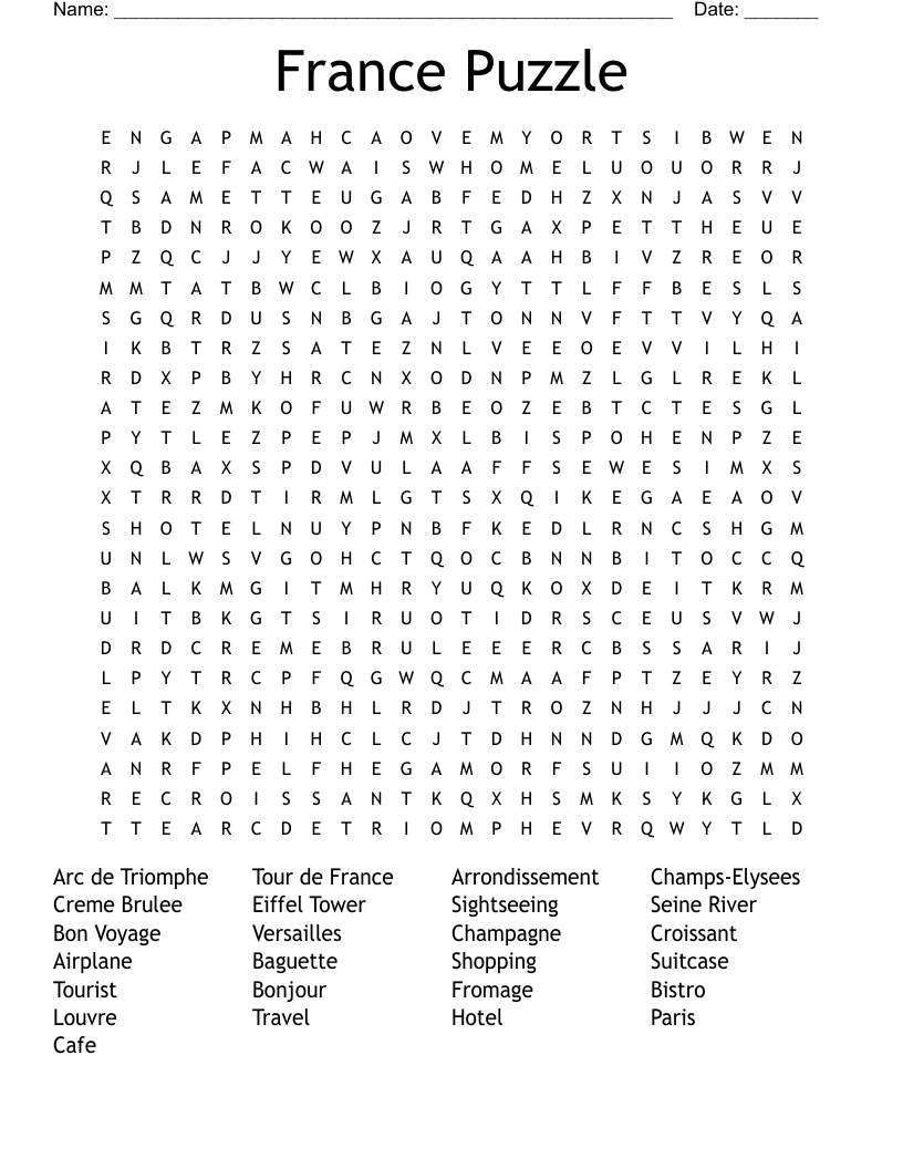 France Puzzle Word Search