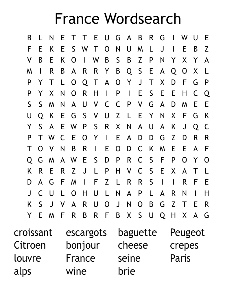 France Wordsearch