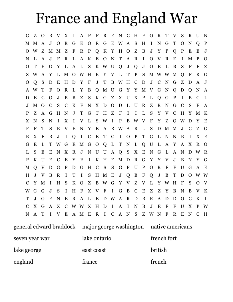France and England War  Word Search