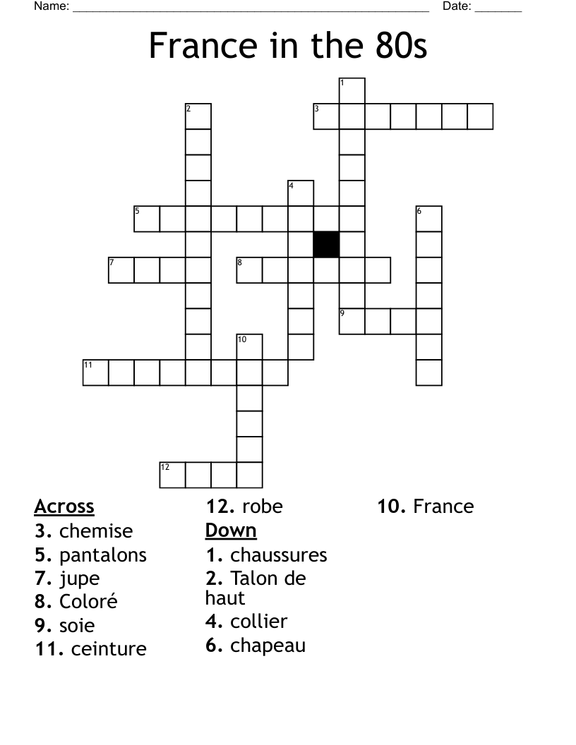 France in the 80s Crossword