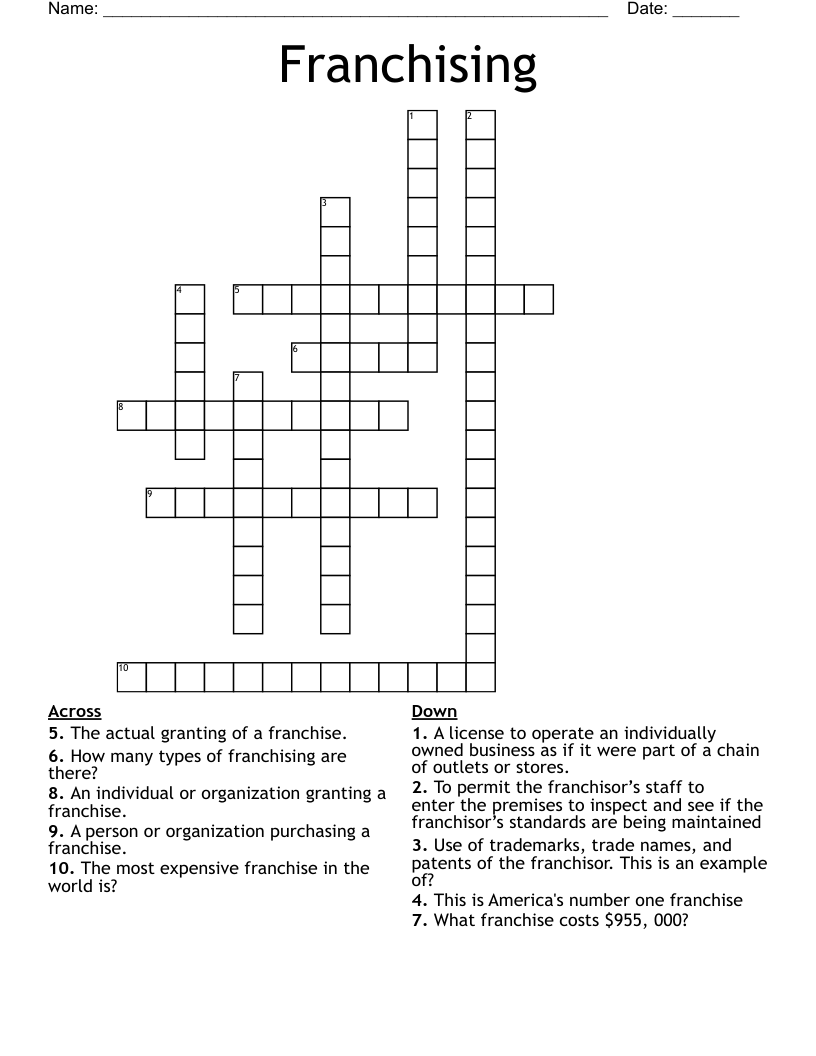 Franchising Crossword