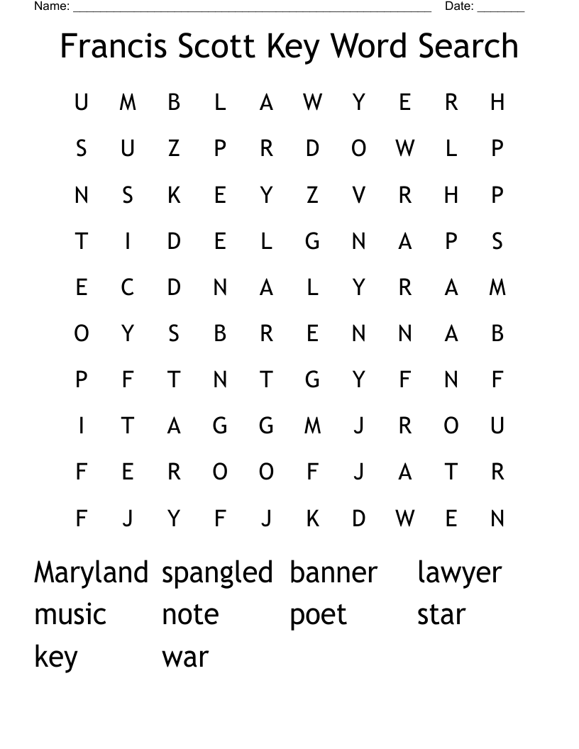 Francis Scott Key Word Search