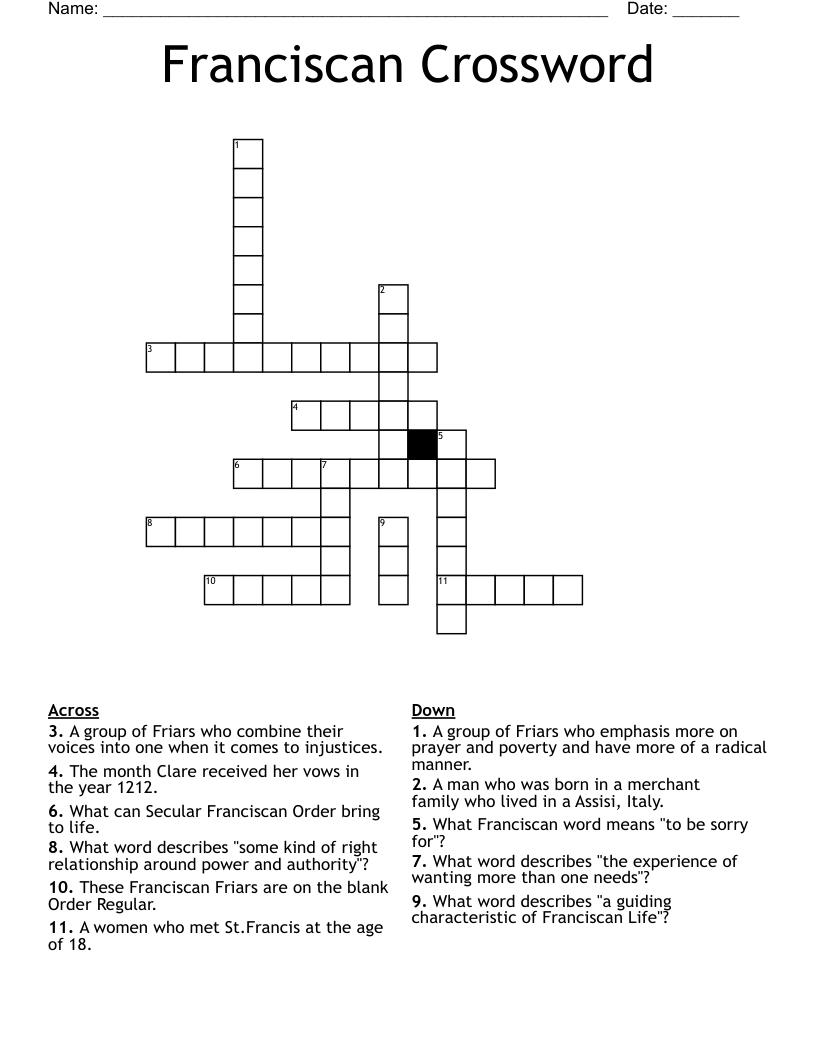 Franciscan Crossword