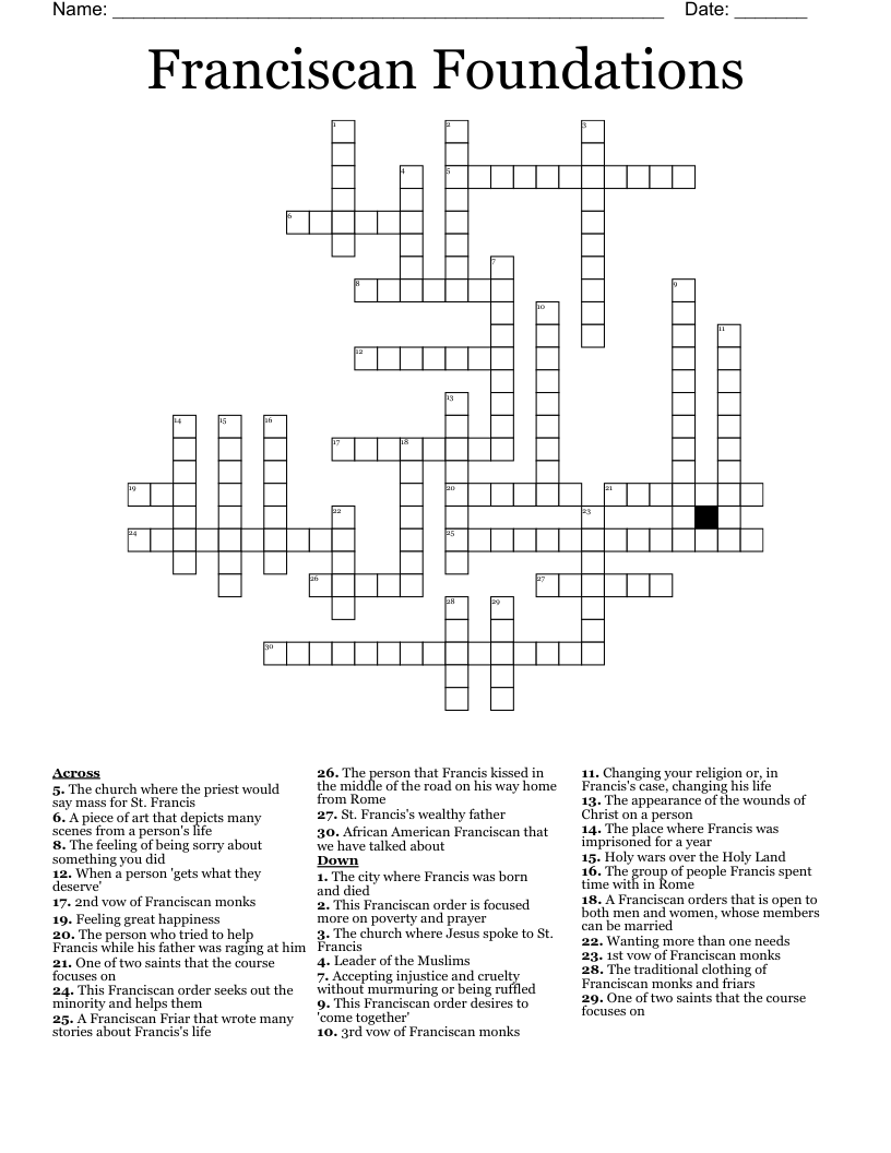 Franciscan Foundations Crossword