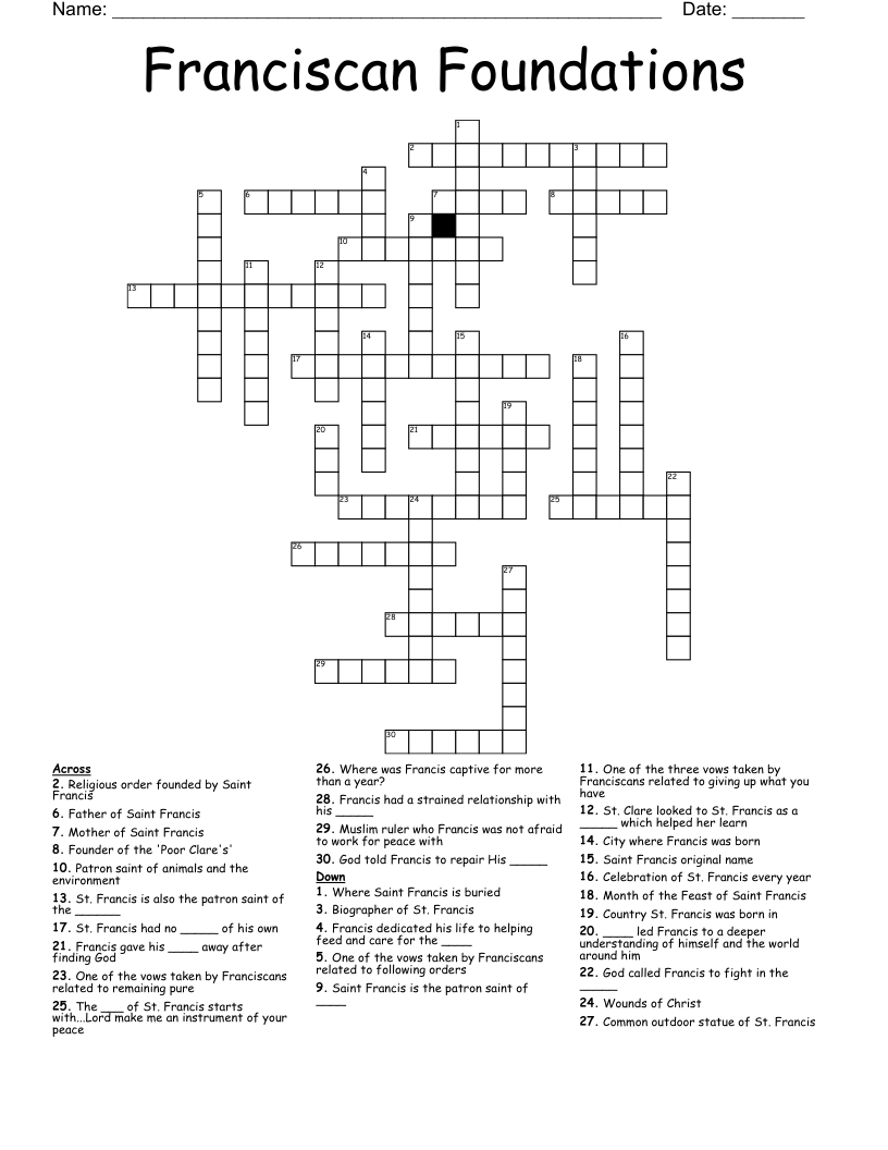 Franciscan Foundations Crossword