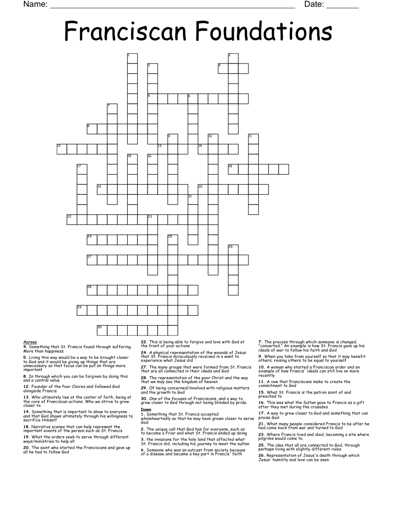 Franciscan Foundations Crossword