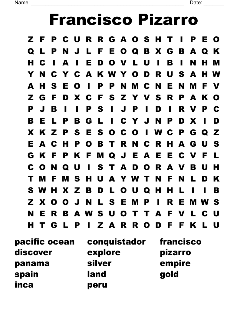 Francisco Pizarro Word Search