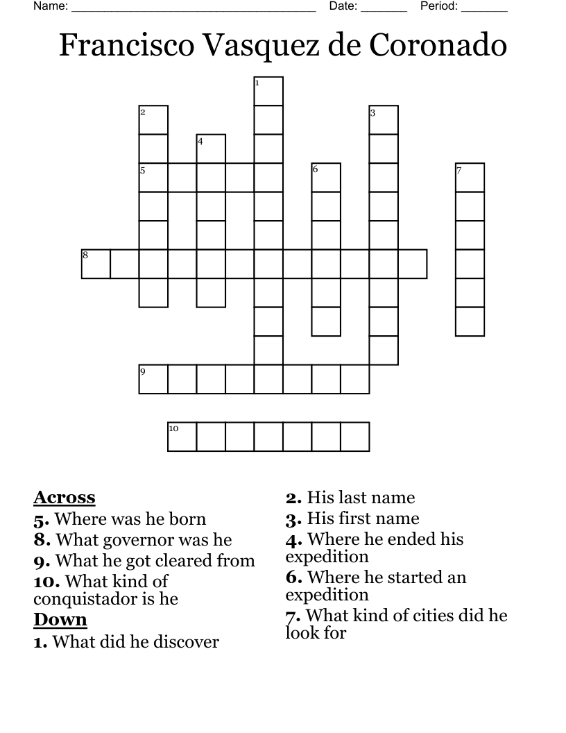 Francisco Vasquez de Coronado Crossword