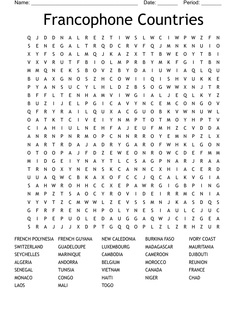 Francophone Countries Word Search