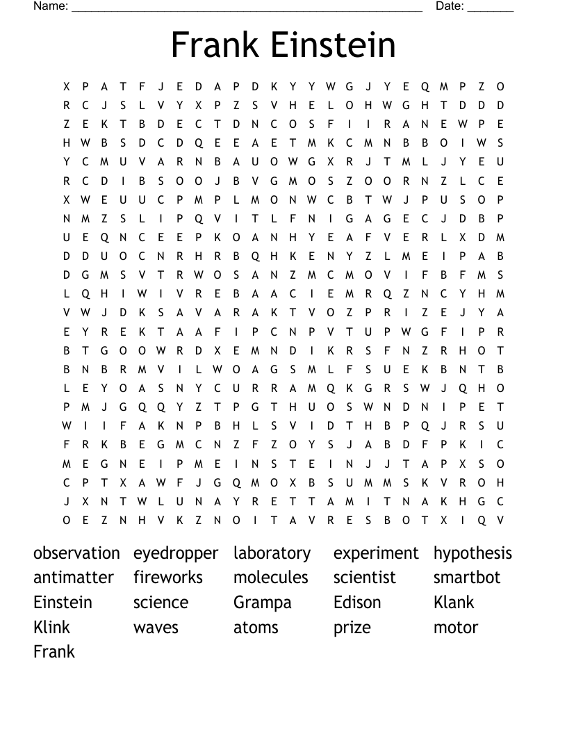 Frank Einstein Word Search
