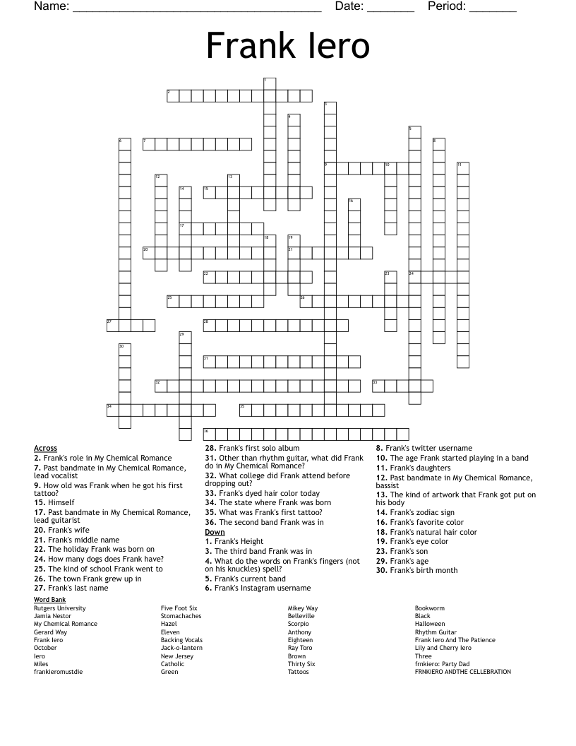 Frank Iero Crossword