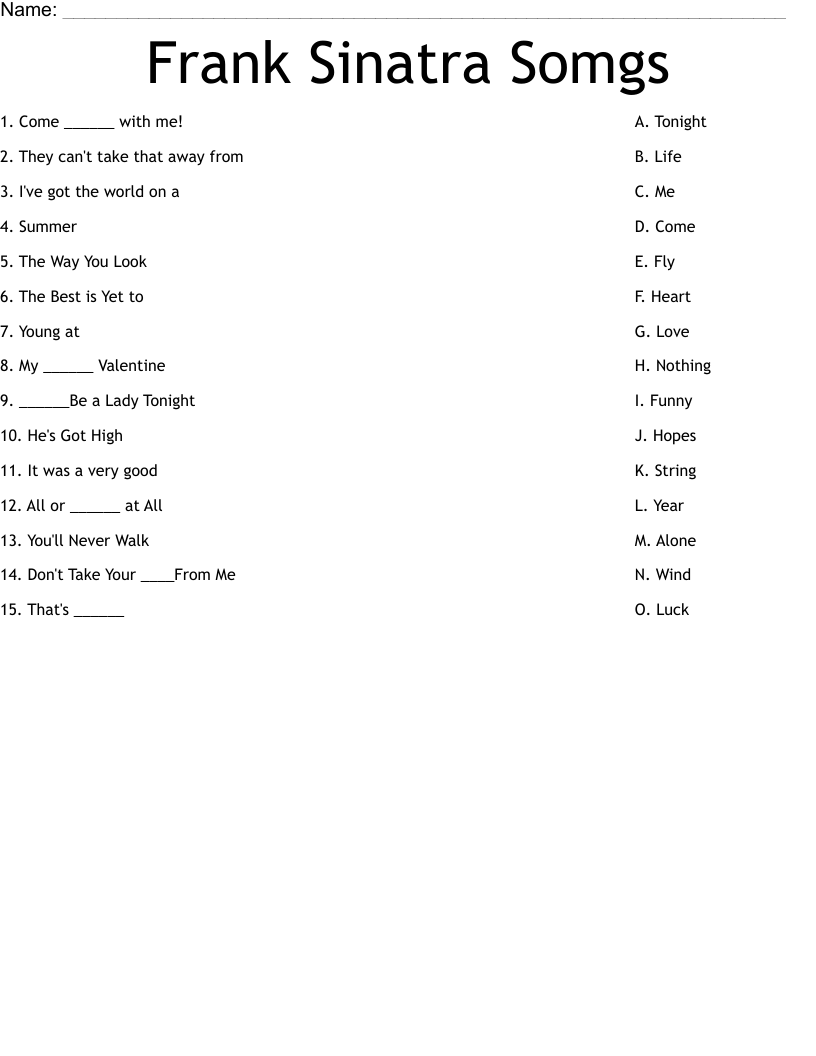 Frank Sinatra Somgs Worksheet