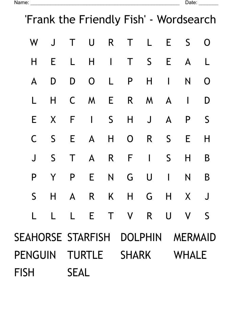 'Frank the Friendly Fish' - Wordsearch