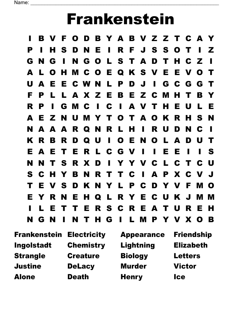 Frankenstein Word Search