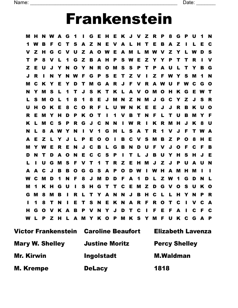 Frankenstein Word Search