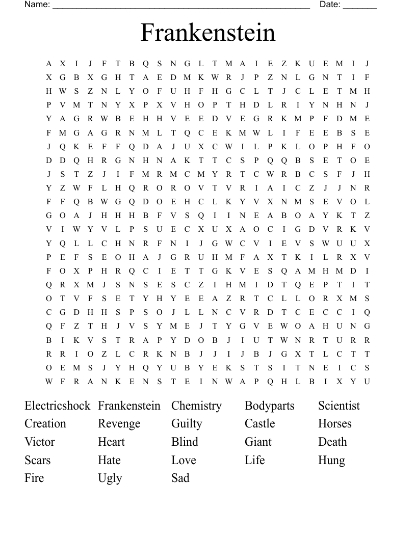 Frankenstein Word Search