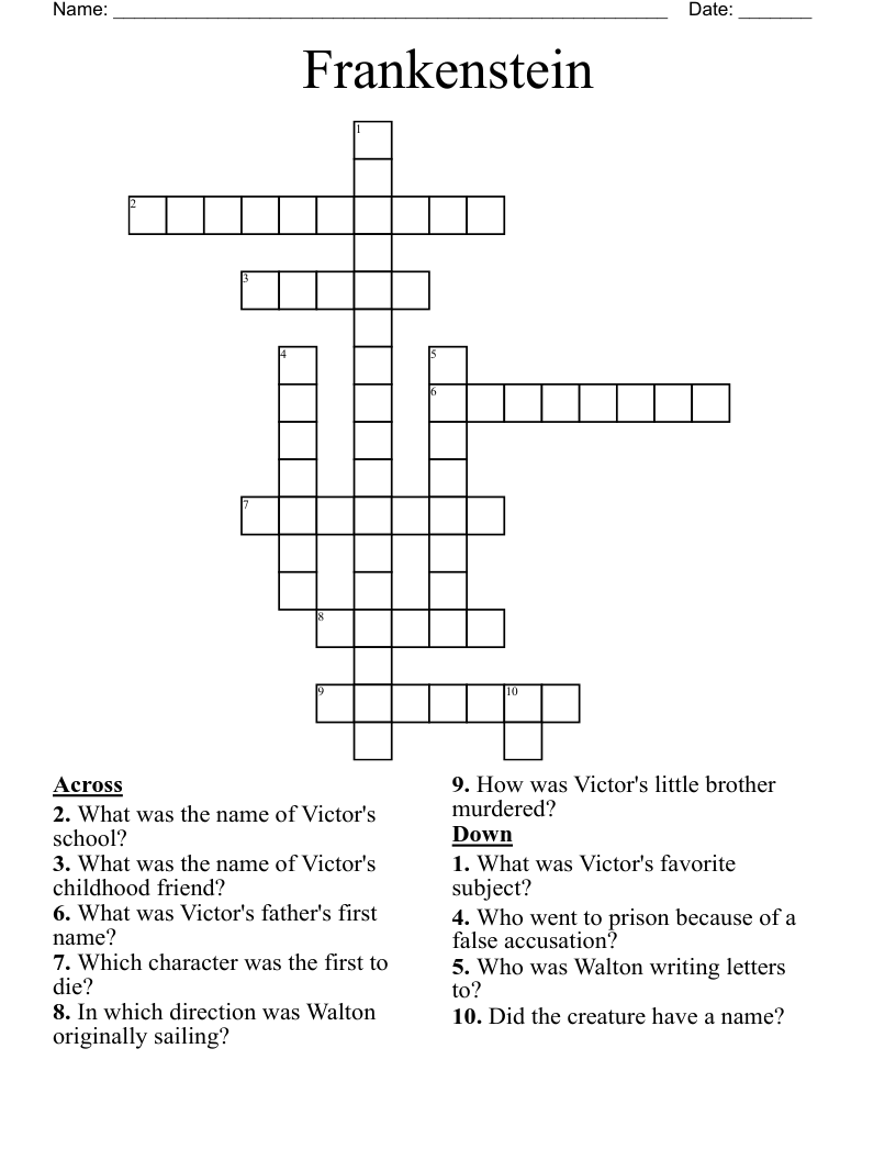 Frankenstein Crossword