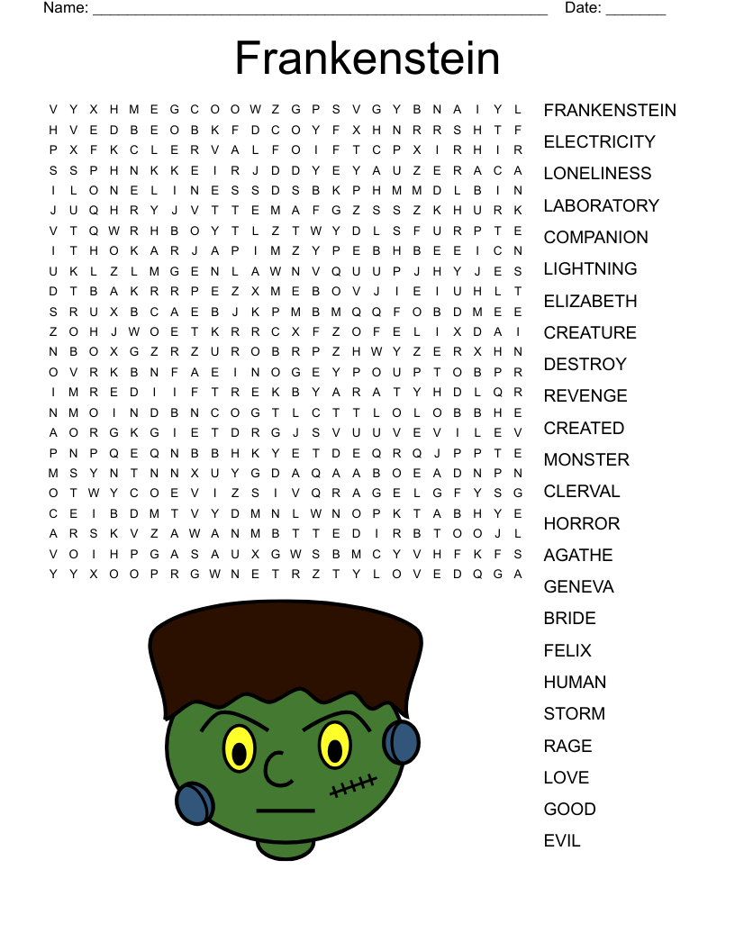 Frankenstein Word Search