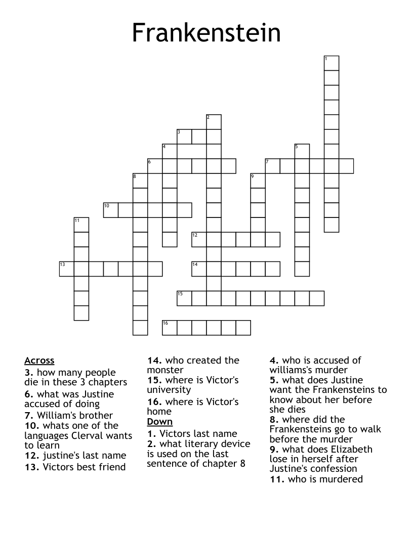 Frankenstein Crossword