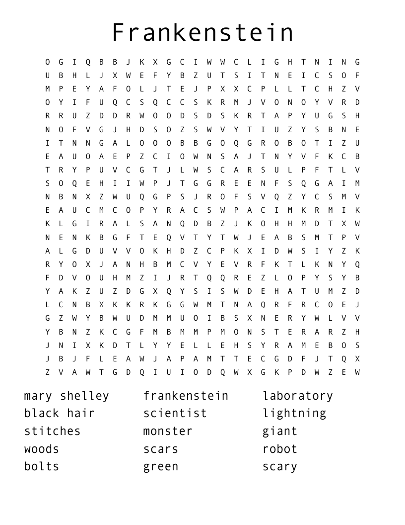 Frankenstein Word Search