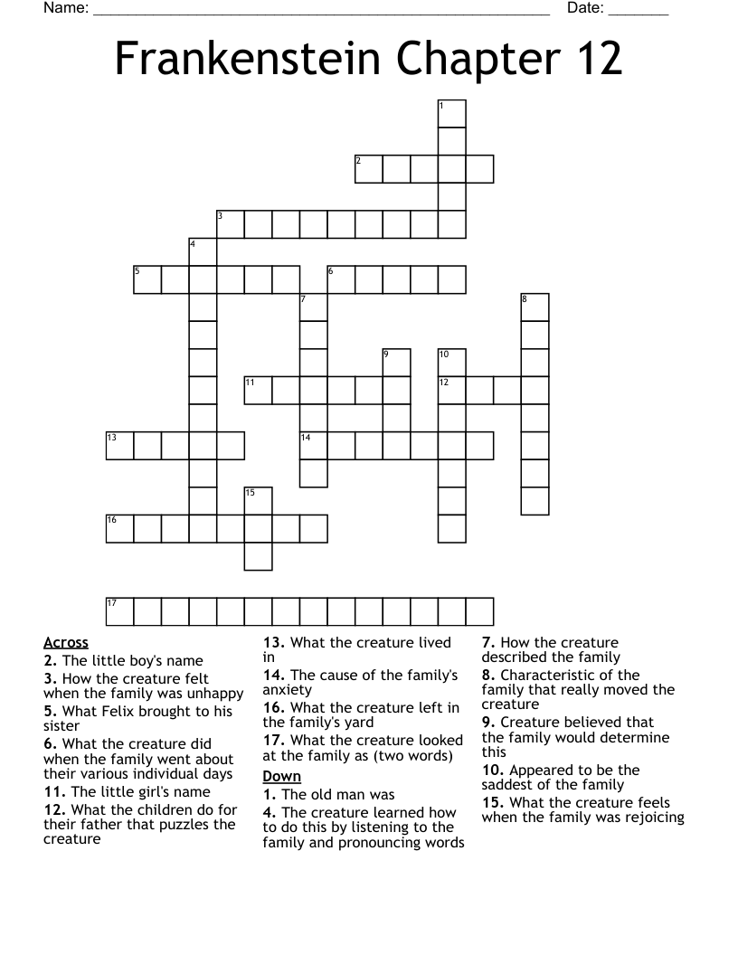 Frankenstein Chapter 12 Crossword