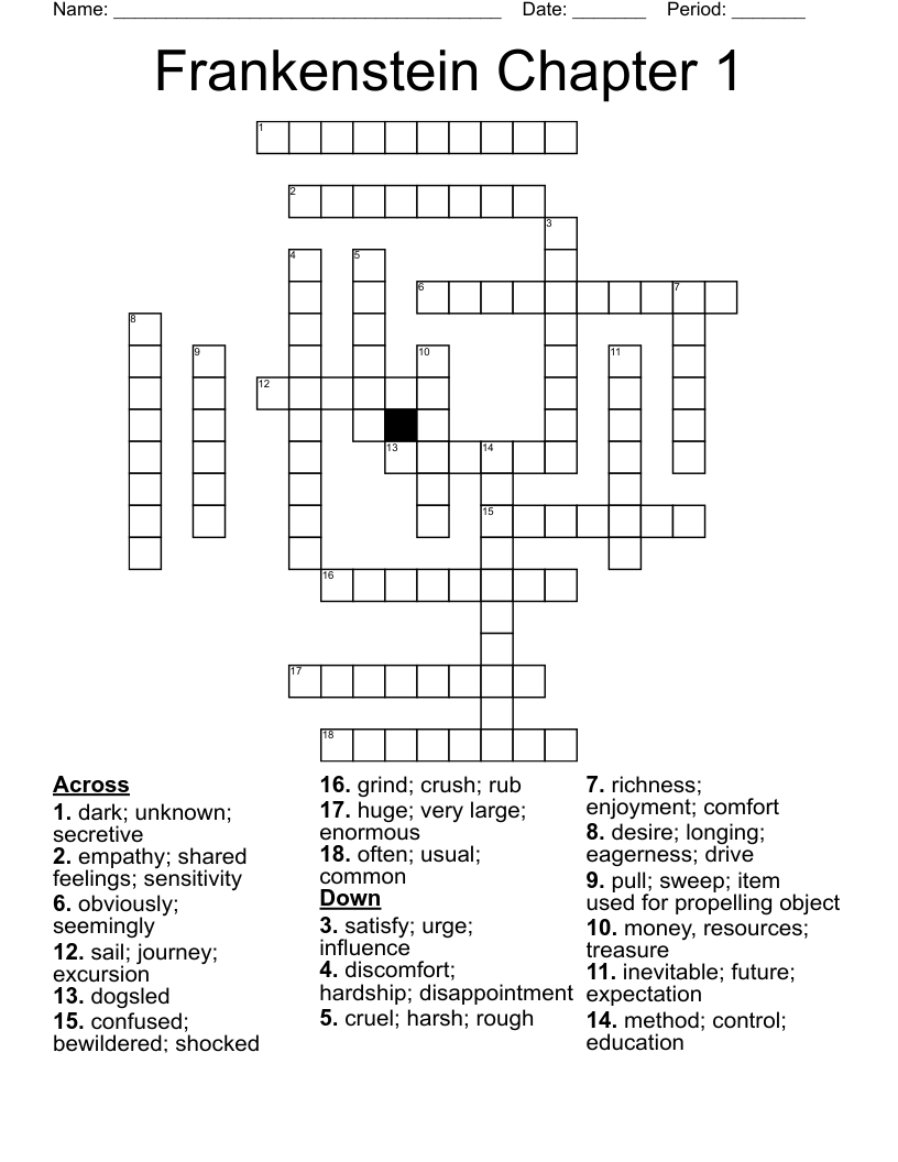 Frankenstein Chapter 1 Crossword