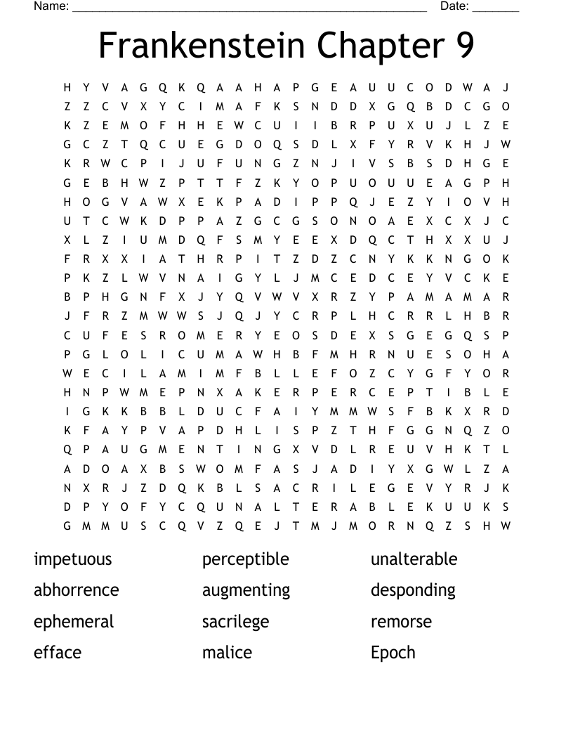 Frankenstein Chapter 9 Word Search