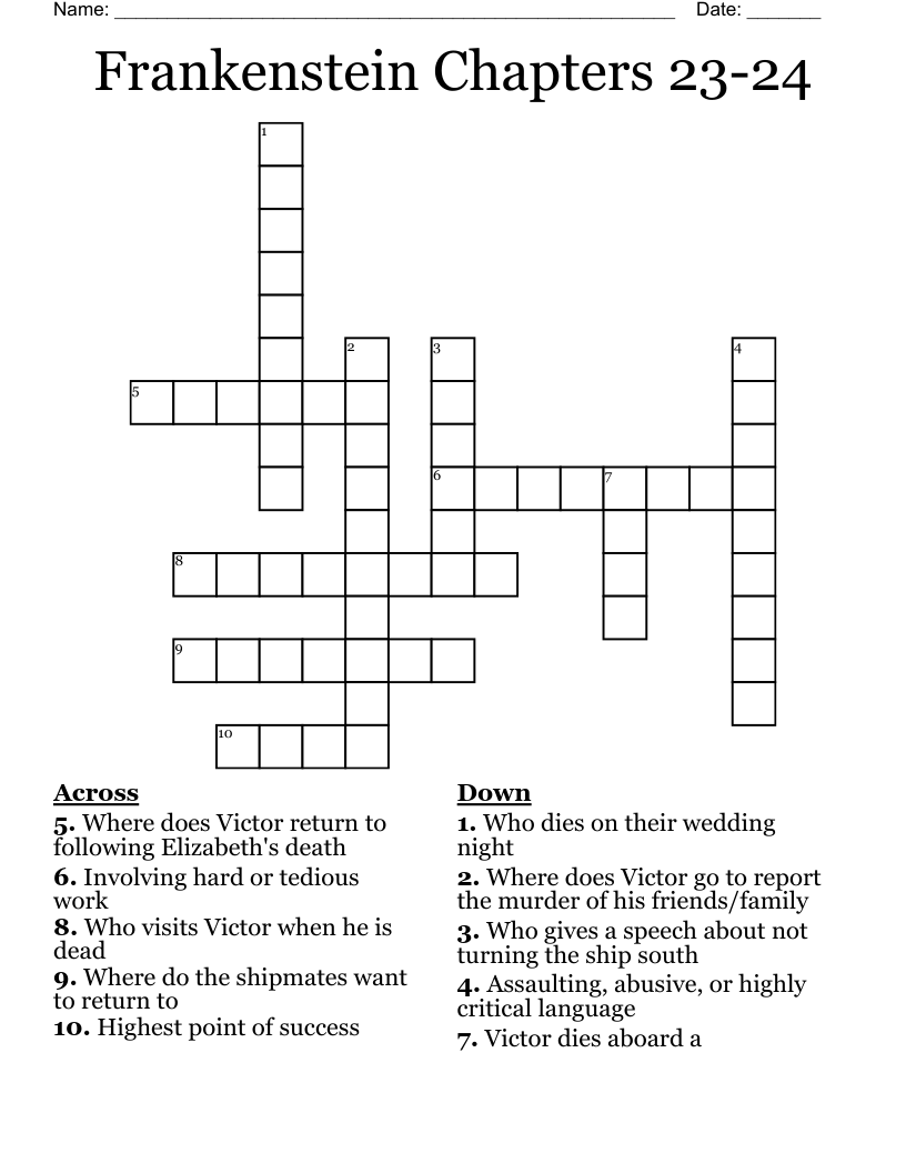 Frankenstein Chapters 23-24 Crossword