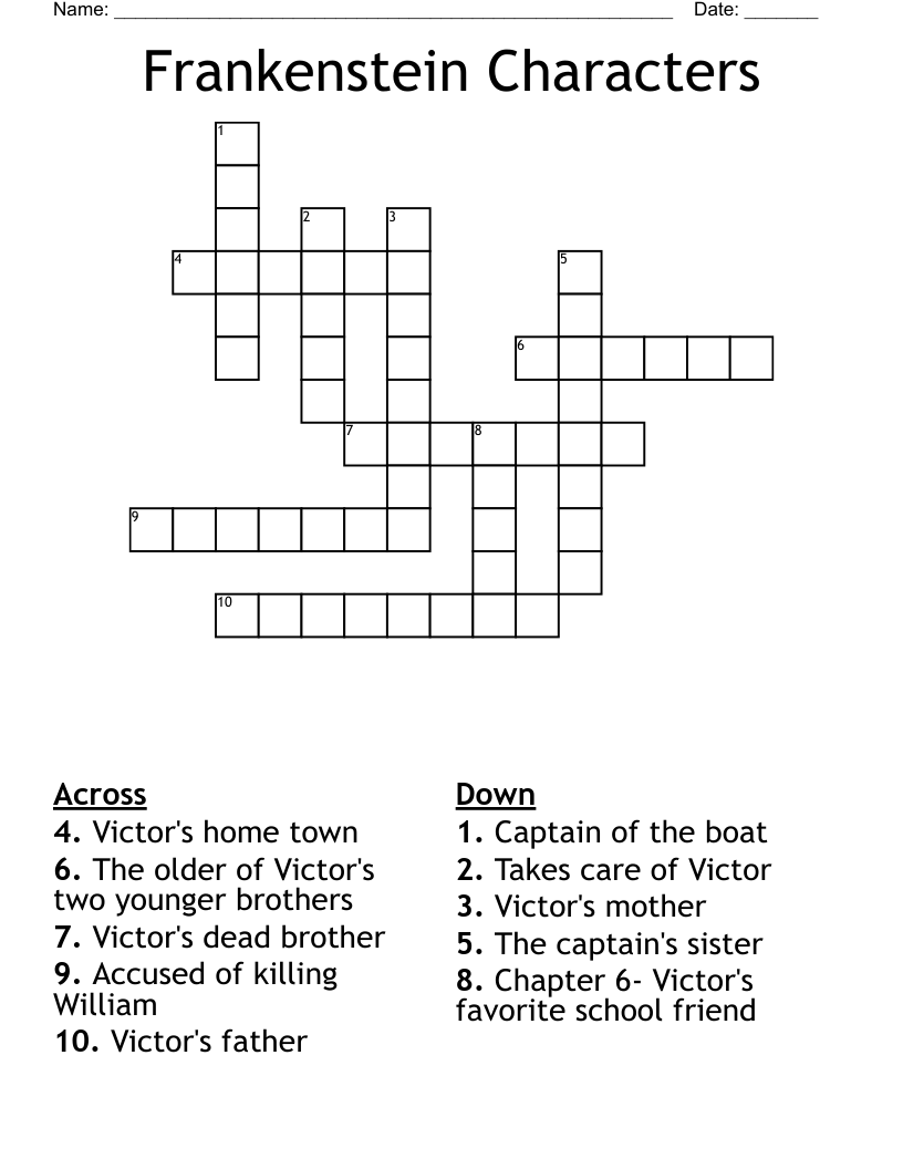 Frankenstein Characters Crossword