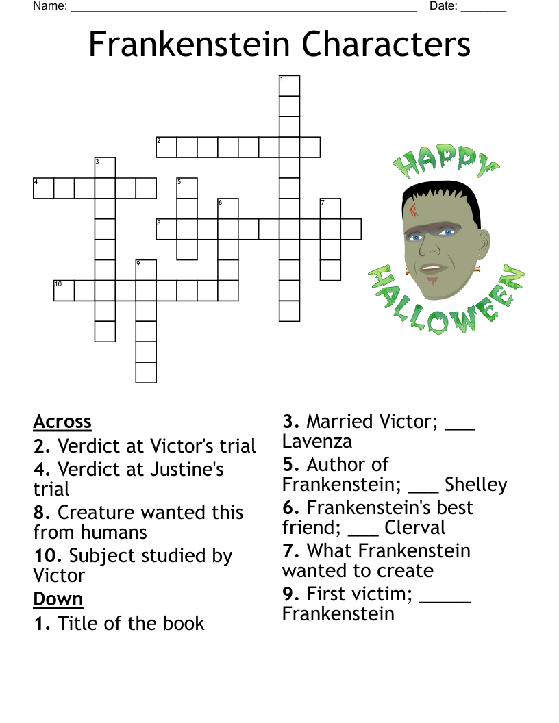 Frankenstein Characters  Crossword