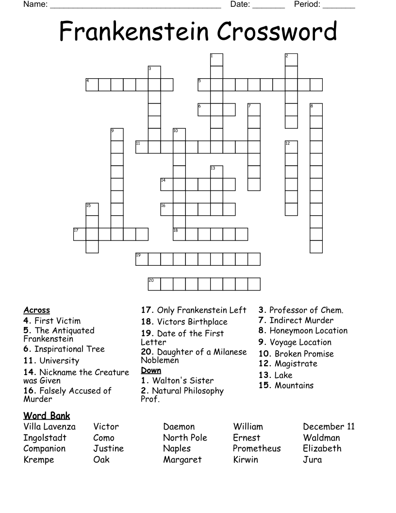 Frankenstein Crossword