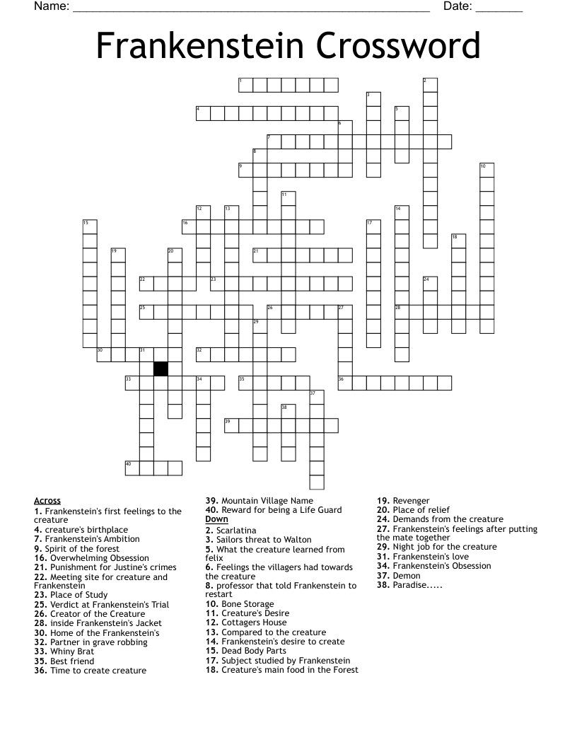 Frankenstein Crossword