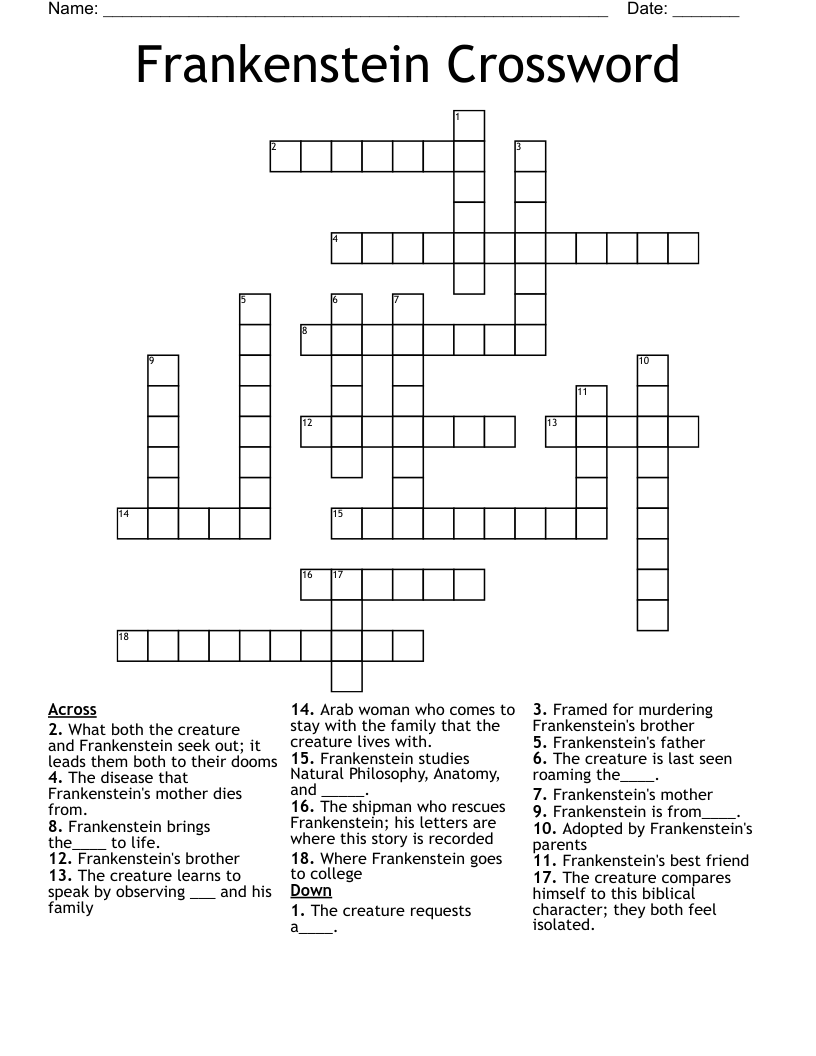 Frankenstein Crossword