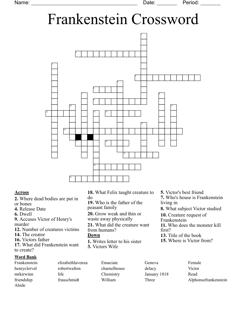 Frankenstein Crossword