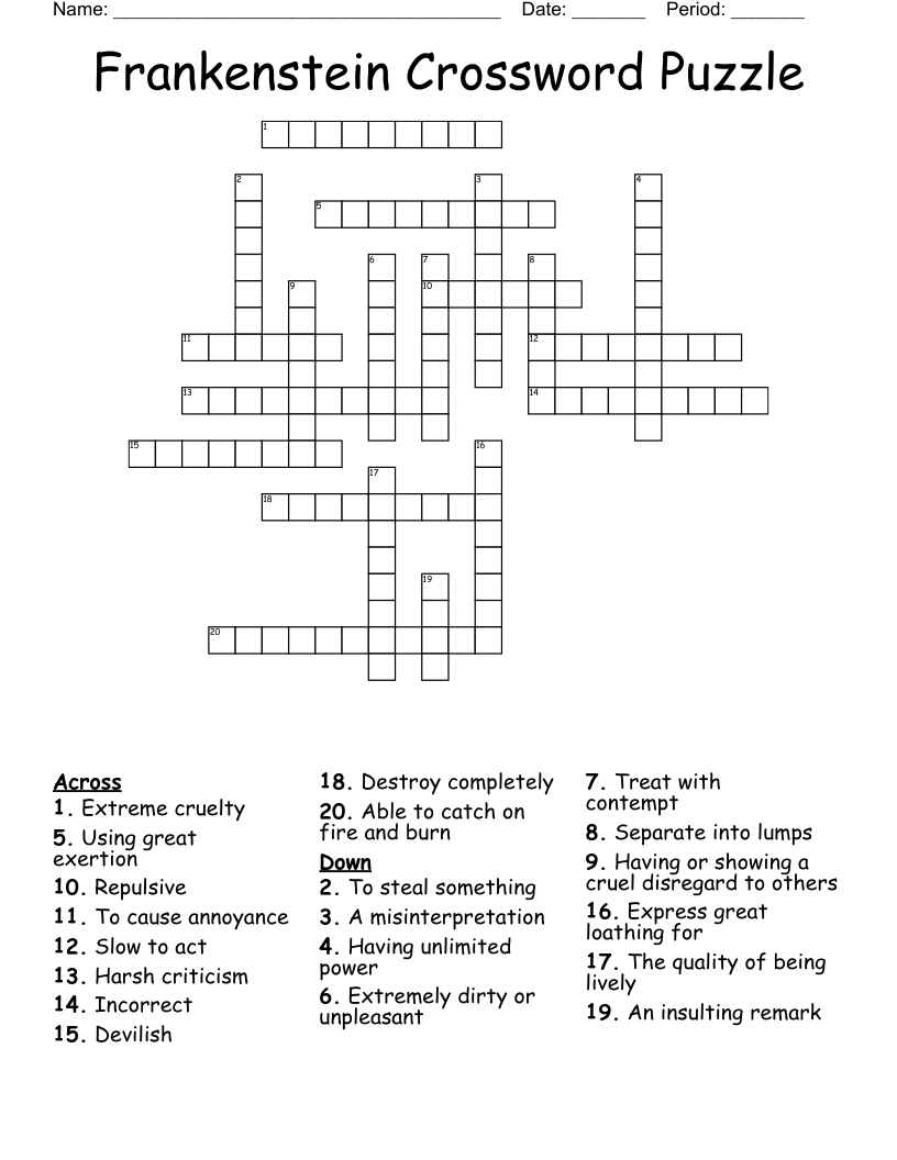 Frankenstein Crossword Puzzle