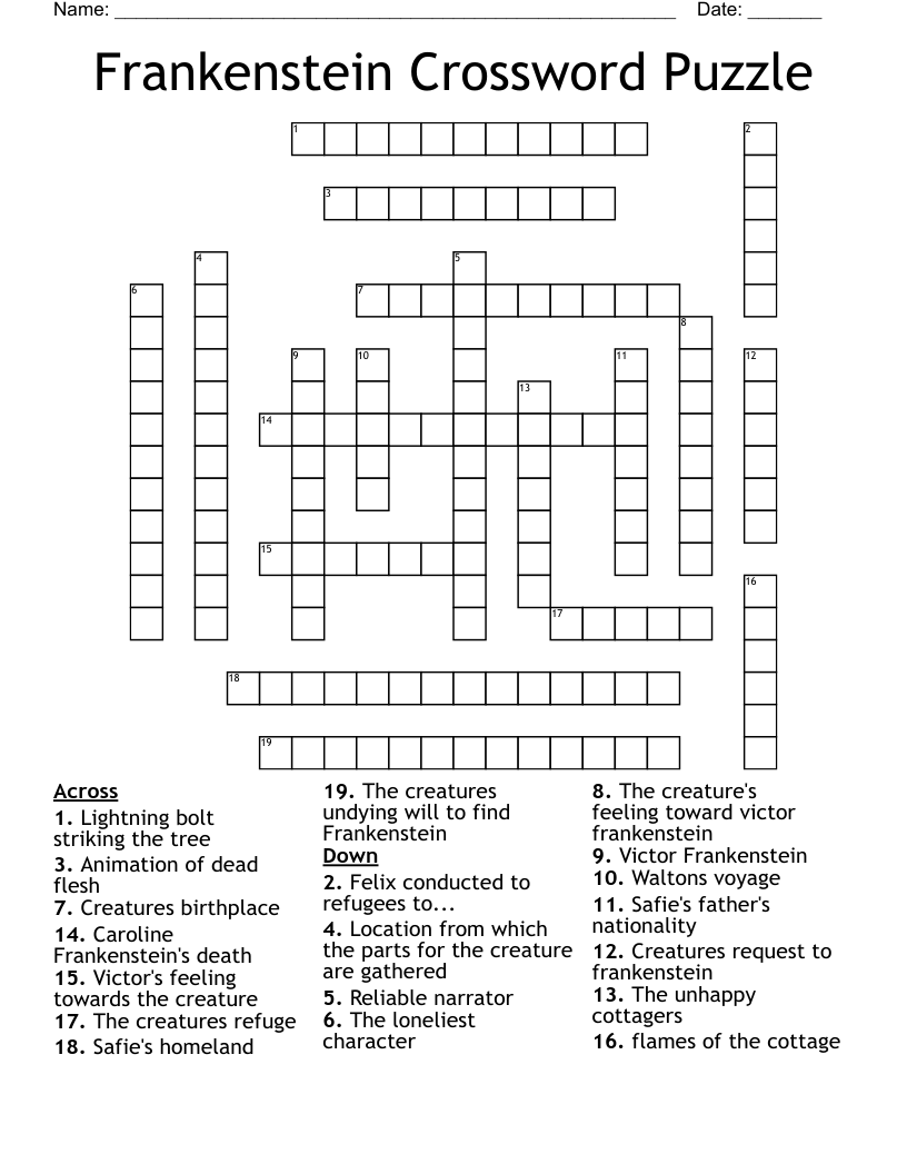 Frankenstein Crossword Puzzle