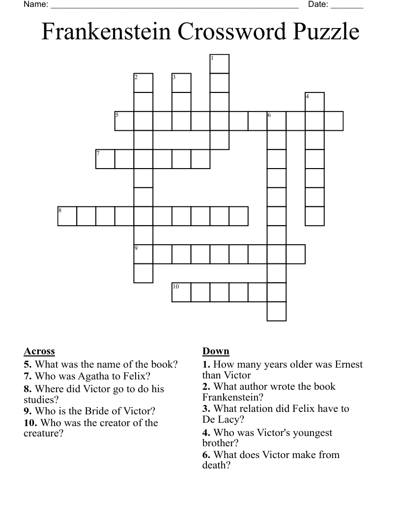 Frankenstein Crossword Puzzle
