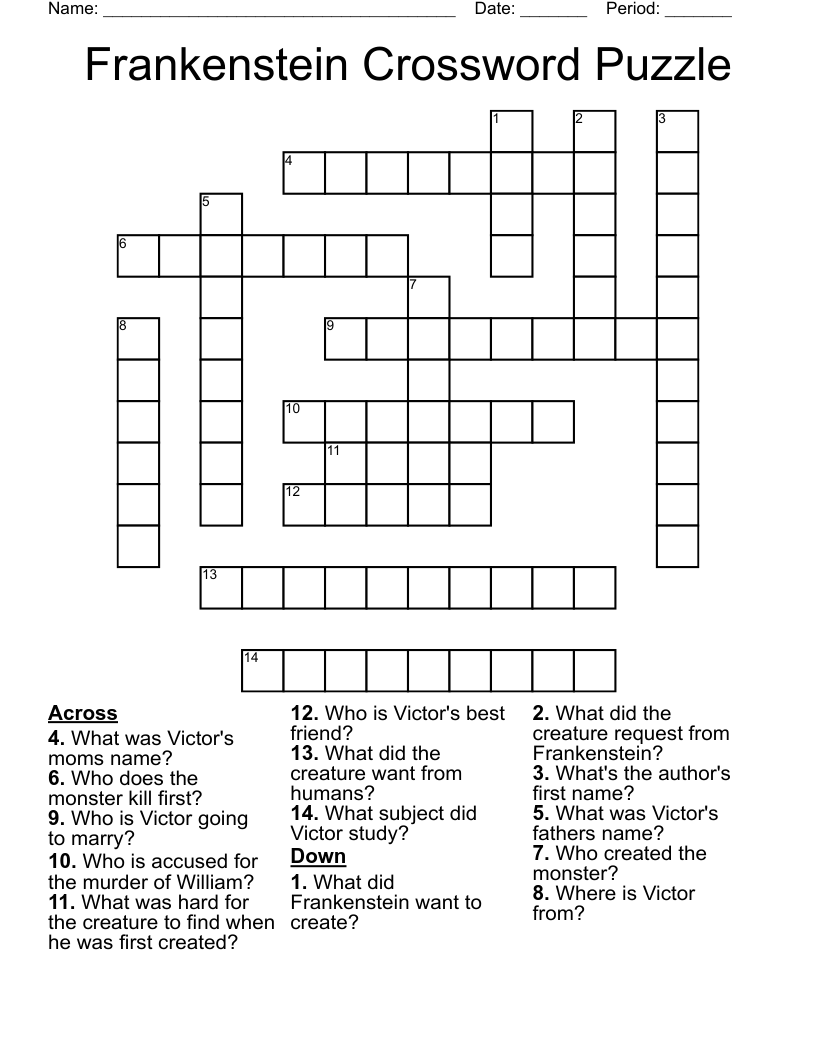 Frankenstein Crossword Puzzle