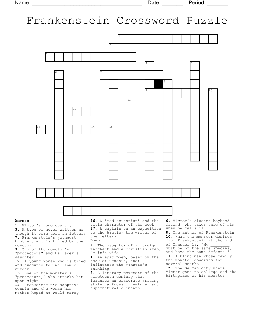 Frankenstein Crossword Puzzle