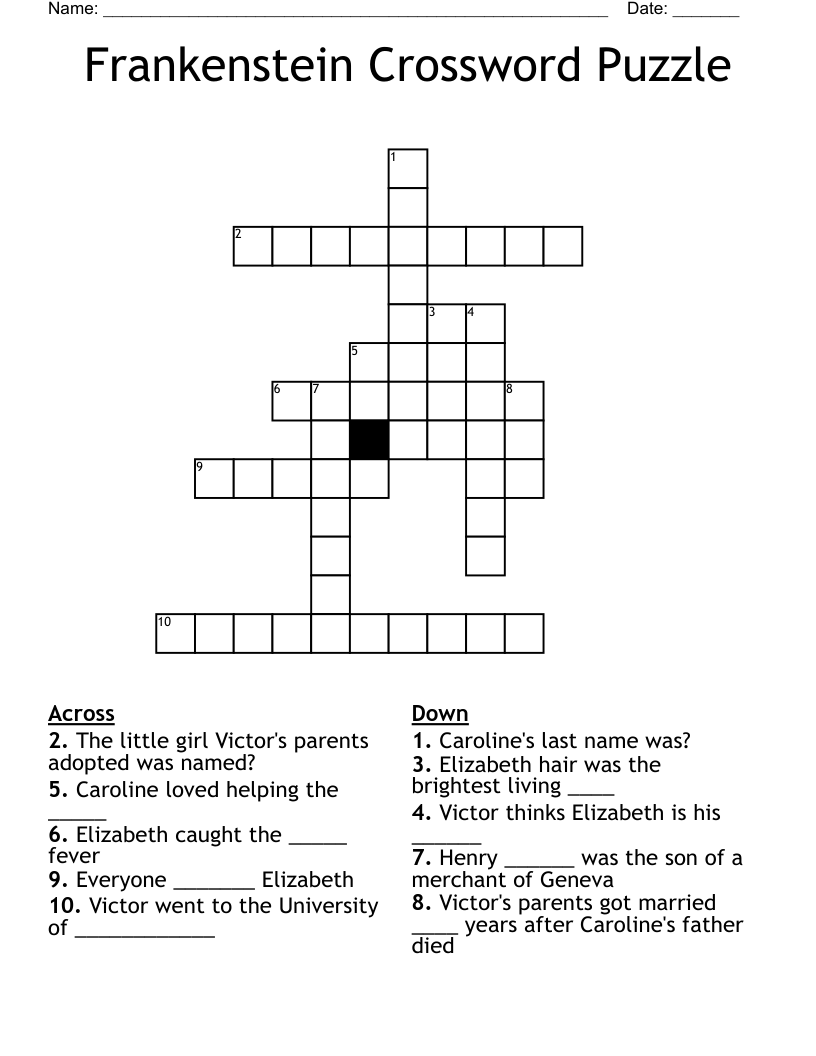 Frankenstein Crossword Puzzle