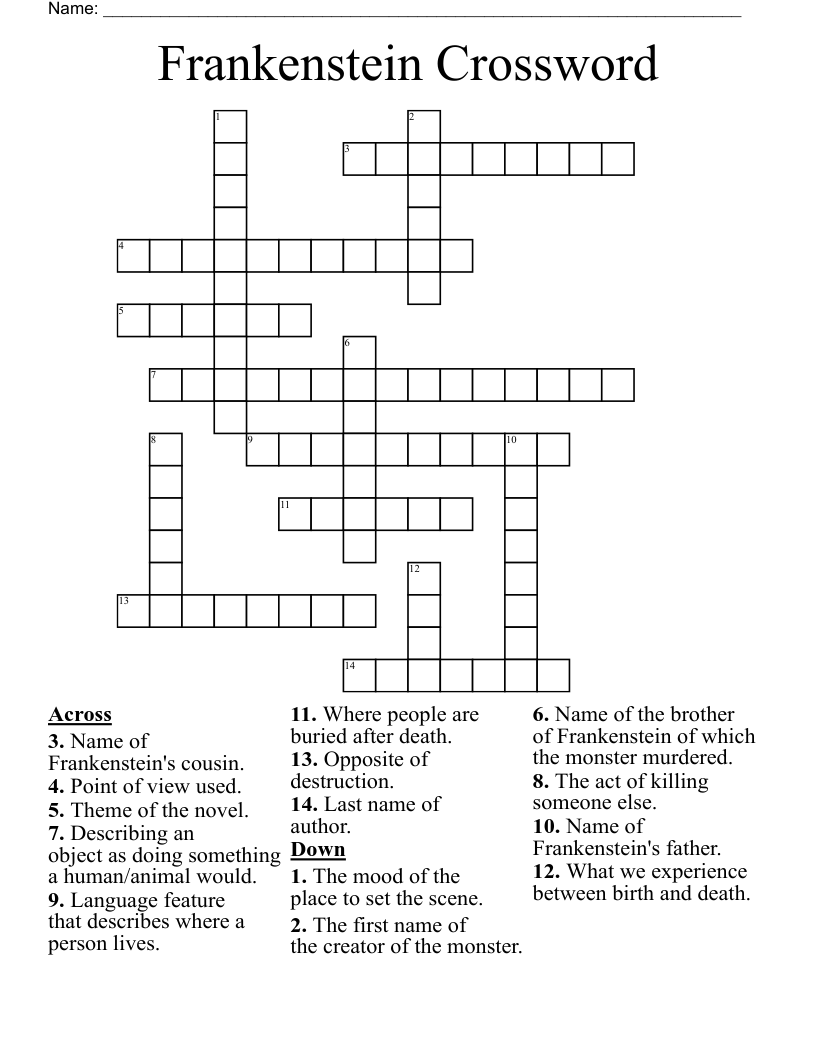 Frankenstein Crossword 