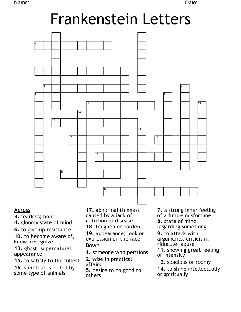 Frankenstein Letters Crossword