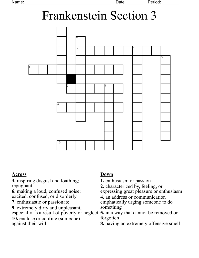 Frankenstein Section 3 Crossword